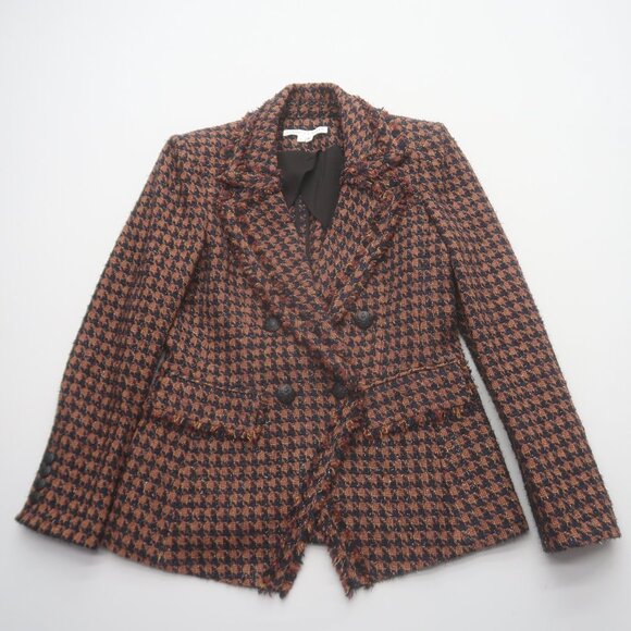 Veronica Beard Taja Houndstooth Plaid Tweed Double Breasted Blazer Jacket Size 8 - Picture 2 of 15